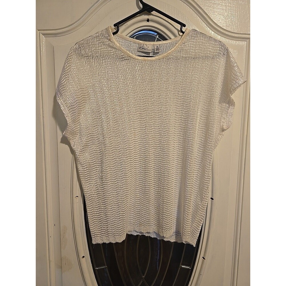 Kim Rogers Sz M White Sheer Stretchy Blouse.